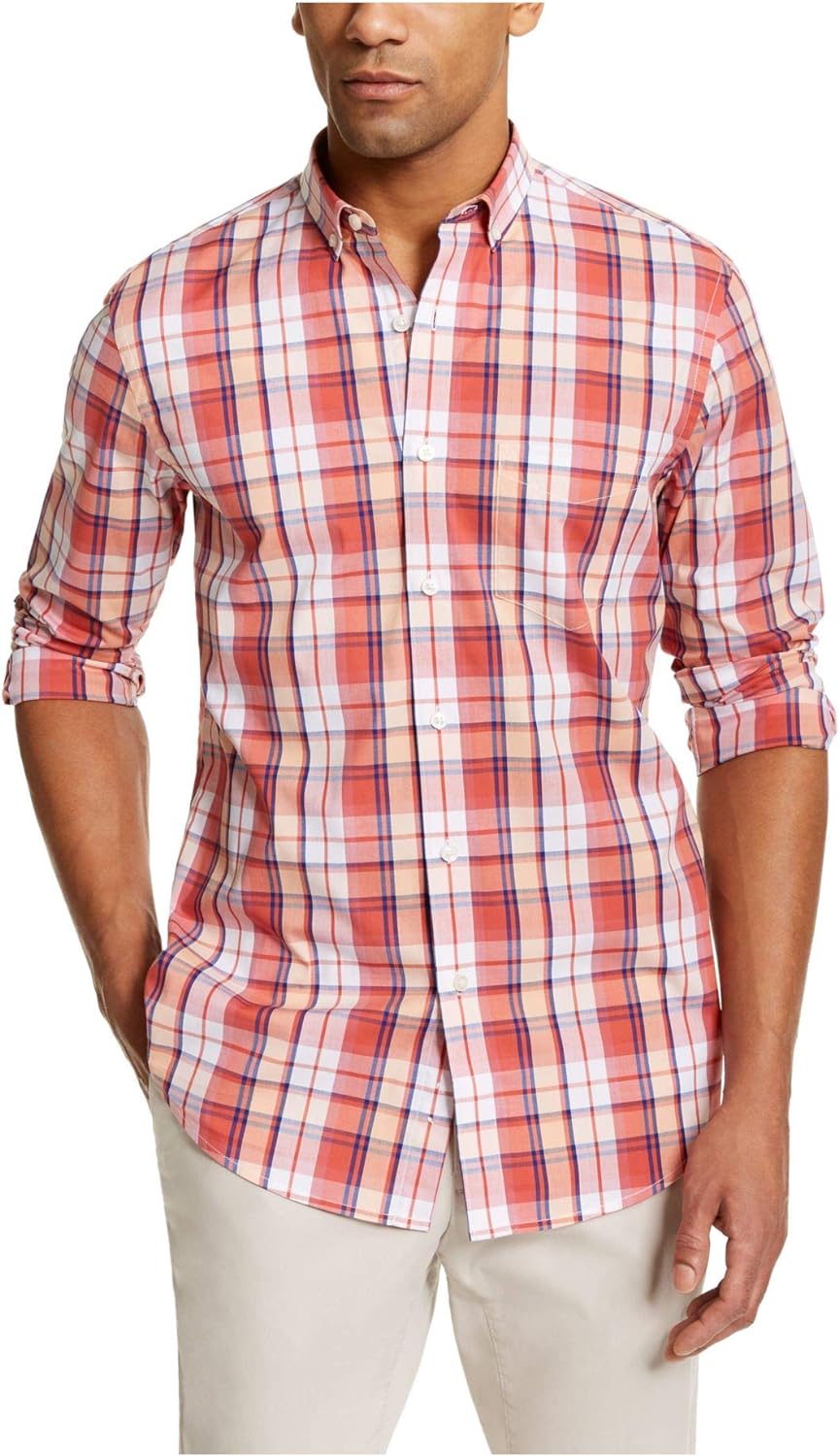 Club Room Men's Moisture Wicking Plaid Button-Down Shirt  Color Red Combo Size XL