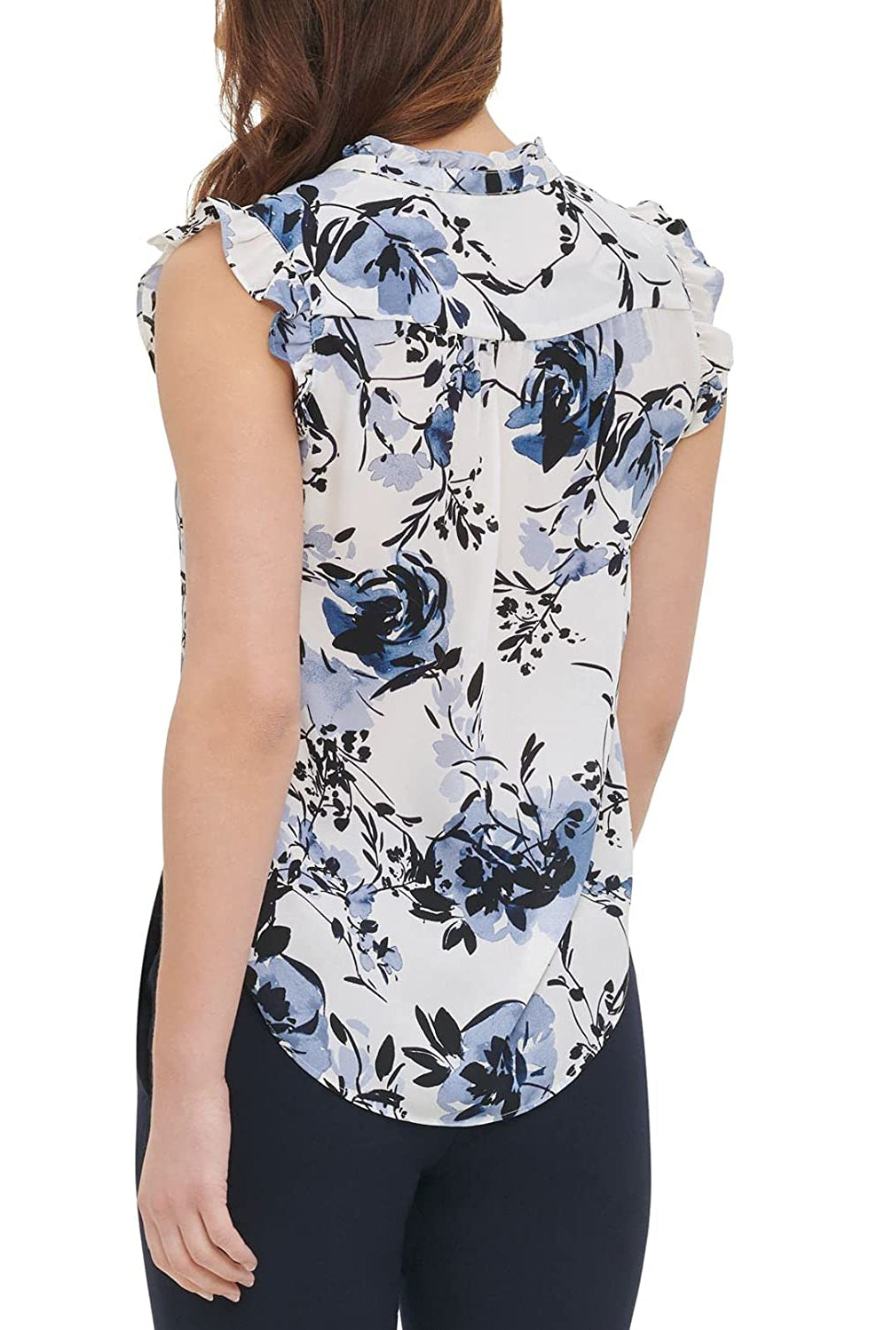 DKNY Women's Sleeveless Floral-Print Top  Color Navy Combo Size S