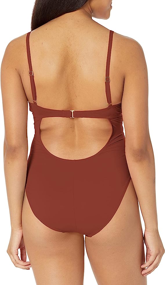 La Blanca Twist-Front Keyhole One-Piece Swimsuit  Color Cinnamon Size 14