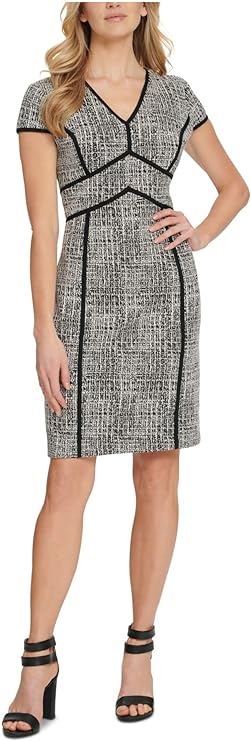 DKNY Contrast-Trim Sheath Dress  Color Black/Ivory Size 8