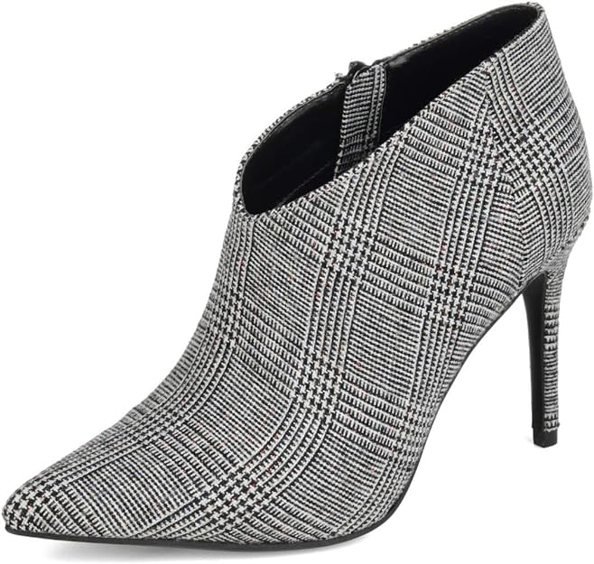 Journee Collection Women's Demmi Pointed Toe Inside Zip Booties  Color Heather Gray Plaid Size 7.5M