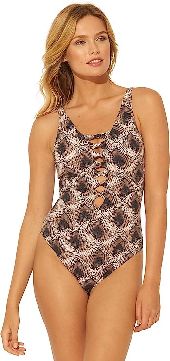 Bleu Rod Beattie Women's Skin Games Plunge One Piece Swimsuit  Color Snake Size 8