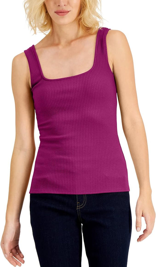 INC International Concepts Women's Square Neck Rib Tank  Color Cranberry Rose Size M