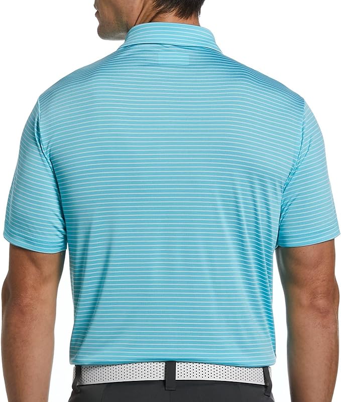 PGA TOUR Men's Feeder Stripe Performance Polo Shirt  Color Tanger Turquoise Size L