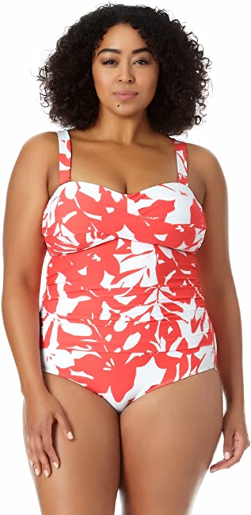 Anne Cole Plus Coastal Palm Twist-Front One Piece Swimsuit  Color Coral Print Size 22W