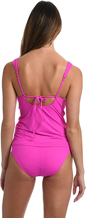 La Blanca Island Goddess Over-The-Shoulder Tankini Top   Color Orchid Pink Size 10