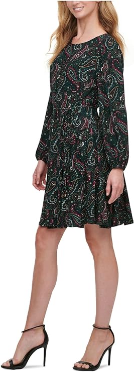 Tommy Hilfiger Petite Paisley-Print Fit & Flare Dress  Color Forest Multi Size 10P