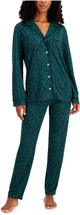 Alfani Women's Printed Pajamas Set  Color Green Snake Size XS