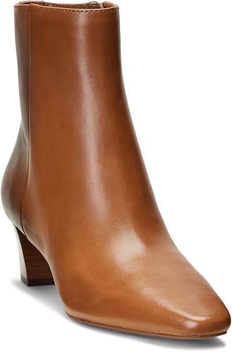 Lauren Ralph Lauren Women's Willa Square-Toe Dress Boots  Color Deep Saddle Tan Leather Size 7M