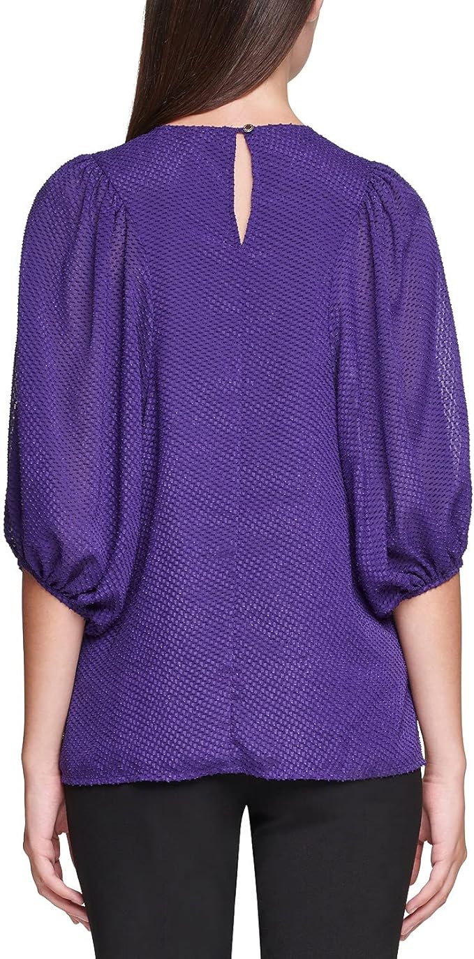 Calvin Klein Women's Balloon-Sleeve Top Blouse  Color Night Purple Size XS