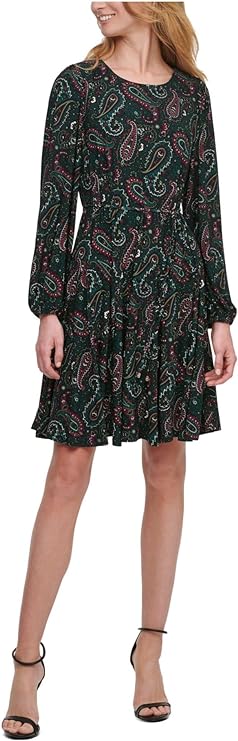 Tommy Hilfiger Petite Paisley-Print Fit & Flare Dress  Color Forest Multi Size 10P