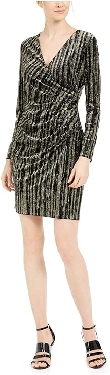 Calvin Klein Velvet Glitter Faux Wrap Dress  Color Black/Gold Size 12