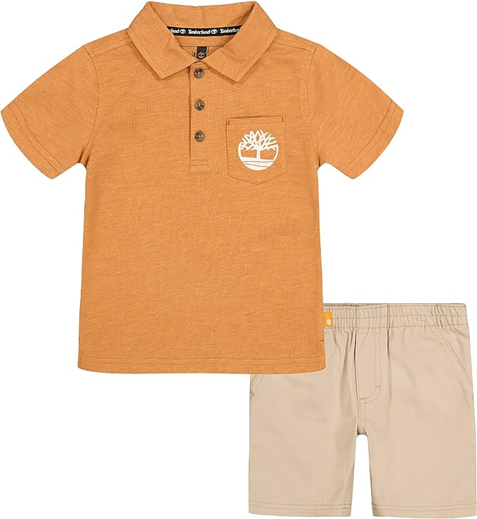 Timberland Toddler Boys Signature Shirt/Short Set  Color Brown Sugar Size 3T