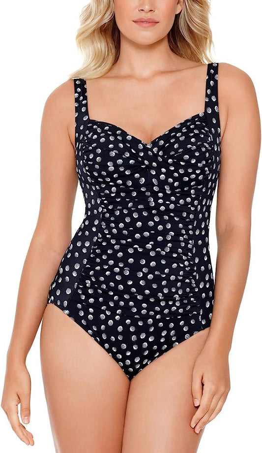 Swim Solutions Twist Corset-Back Tummy Control One-Piece Swimsuit  Color Galactica Size 10