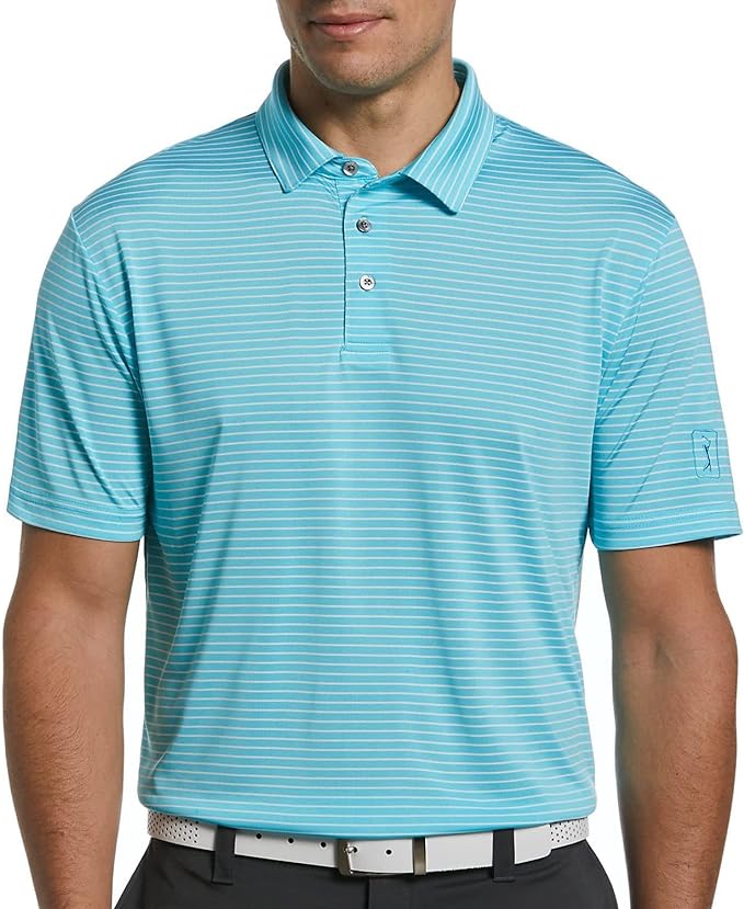 PGA TOUR Men's Feeder Stripe Performance Polo Shirt  Color Tanger Turquoise Size L