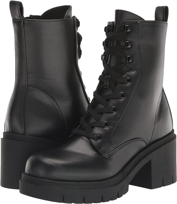 Nine West Women's Juna Platform Combat Boots  Color Black Faux Patent Leather Size 7M