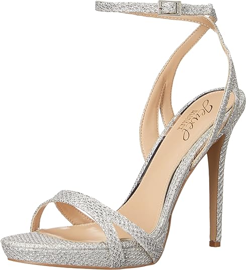 Jewel Badgley Mischka Women's Arianna Shimmering Platform Stiletto Sandals  Color Silver Glitter Size 8M