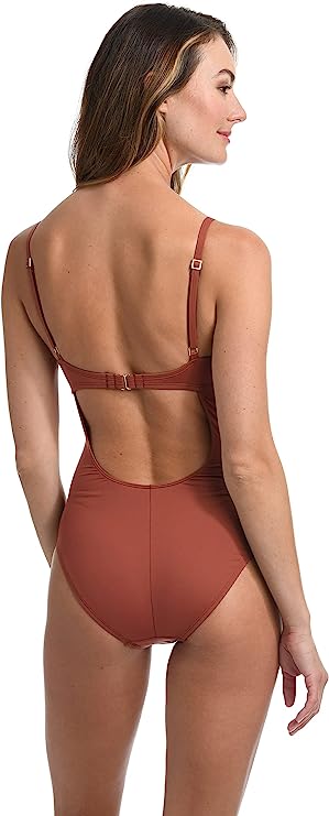 La Blanca Twist-Front Keyhole One-Piece Swimsuit  Color Cinnamon Size 14