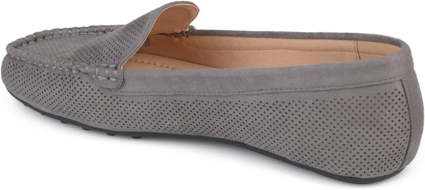 Journee Collection Women's Halsey Faux Nubuck Laser Cut Loafers  Color Grey Size 7.5M