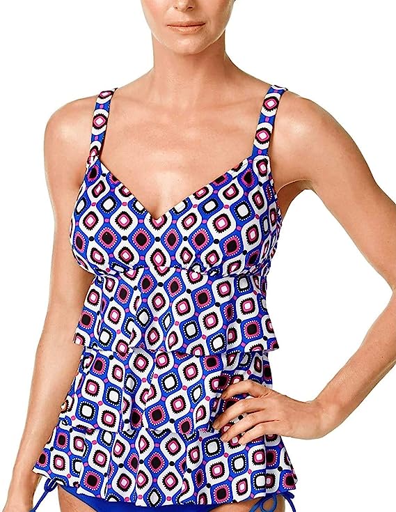 Swim Solutions Women's Printed Tiered Tummy Control One-Piece Swimsuit  Color Jewels Size 8