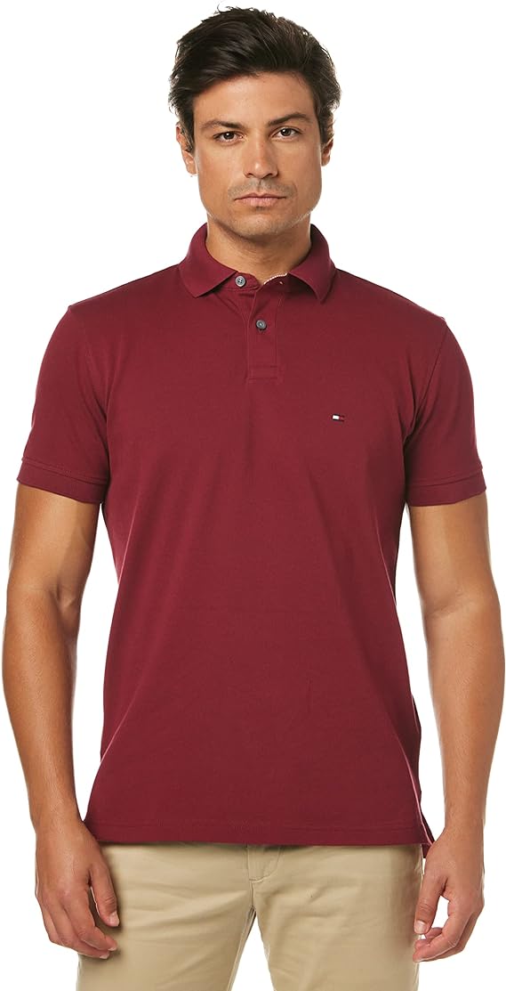 Tommy Hilfiger Men's Classic Fit Mesh 1985 Polo Shirt  Color Wine Size L