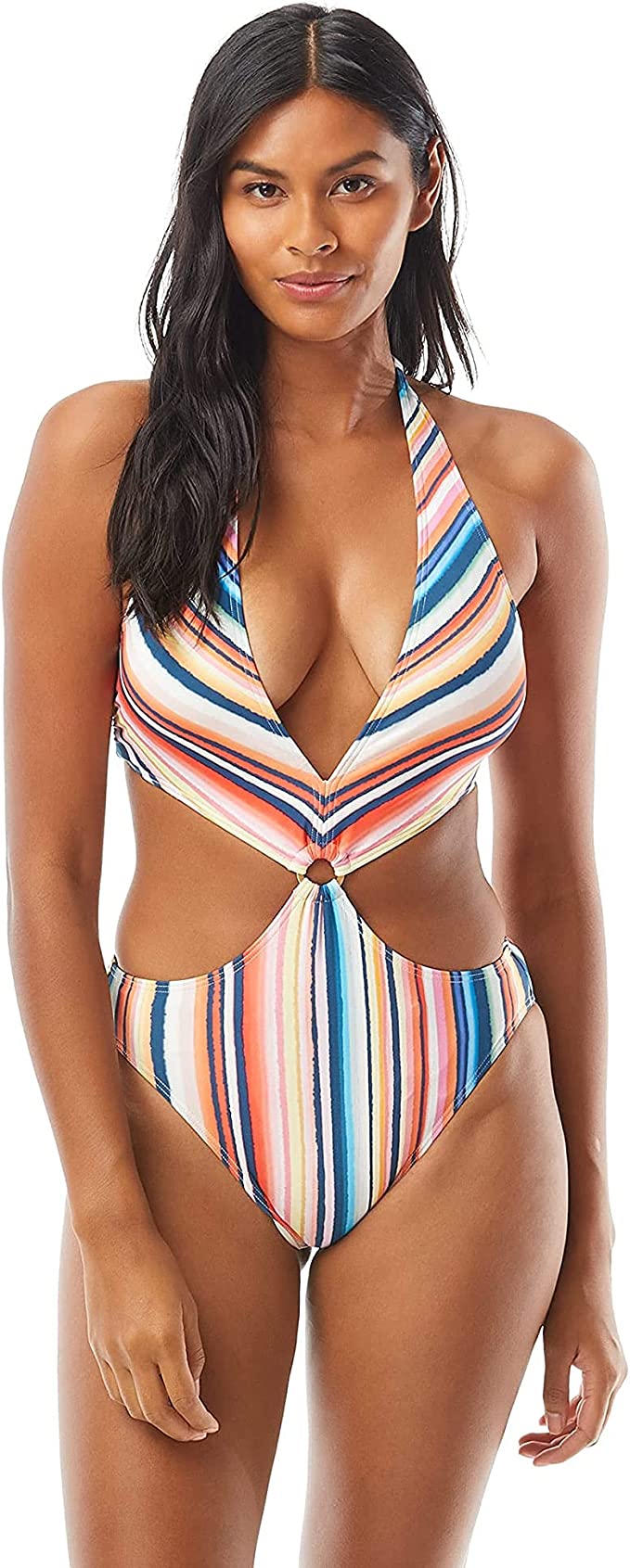 Vince Camuto Ring Monokini One-Piece Swimsuit  Color Multi Stripe Size 8