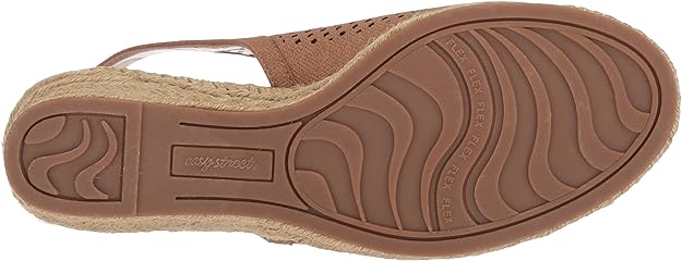 Easy Street Women's Stacy Wedge Sandal  Color Tan Linen Print Size 6W