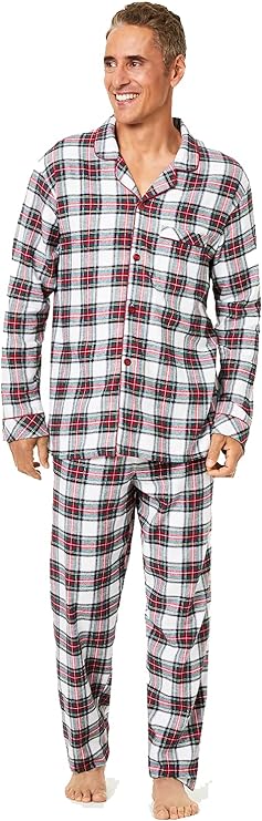 Family Pajamas Men's Cotton Knit Plaid Pajama Set  Color Stewart Plaid Size S