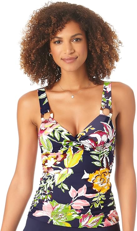 Anne Cole Women's Tropical Floral Underwire Tankini  Color Tropical Bloom Navy Multi Size 32DD/34DD