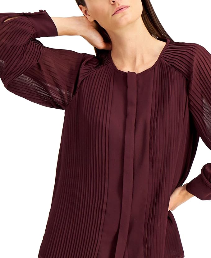 Alfani Women's Pleated Blouse  Color Berry Jam Size S