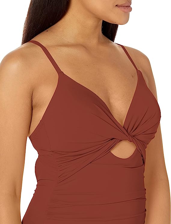 La Blanca Twist-Front Keyhole One-Piece Swimsuit  Color Cinnamon Size 14