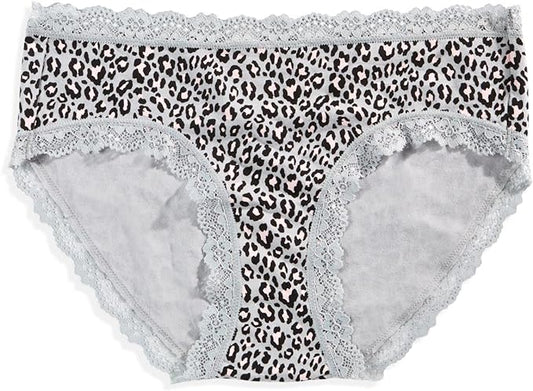 Jenni Women's Cotton Lace Trim Hipster Underwear  Color Wild Leo Gray Size 2XL