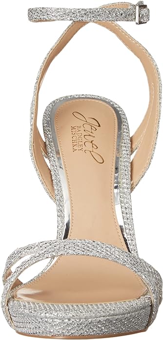 Jewel Badgley Mischka Women's Arianna Shimmering Platform Stiletto Sandals  Color Silver Glitter Size 8M