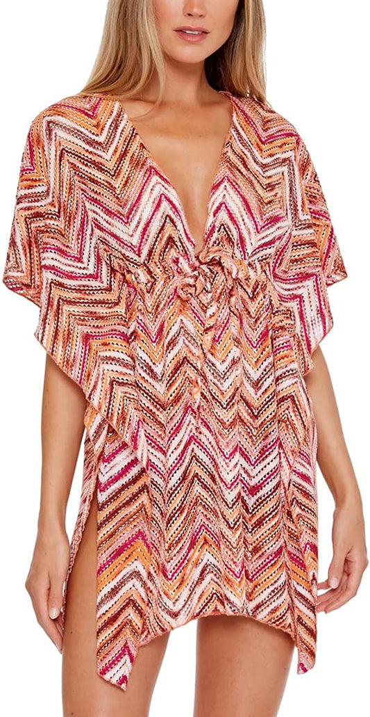 Becca Sea Level Crochet Tunic Cover-Up Color Pomergranate Multi Size S/XS