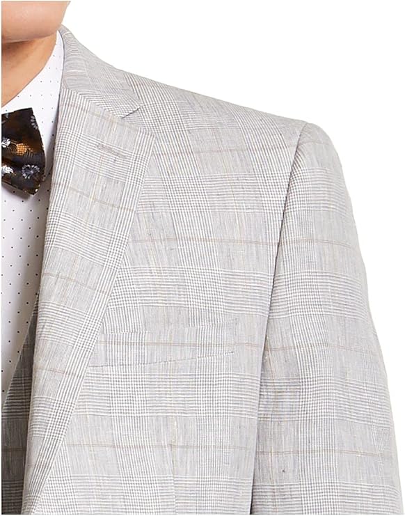 bar III Men's Linen Plaid Sportcoat  Color Gray Tan Size 36S