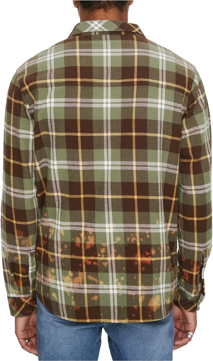 ELEVEN PARIS Men's Woven Plaid Button-Down Shirt  Color Deep Lichen Plaid Size M