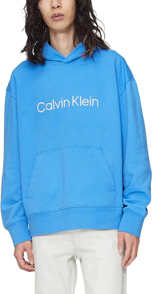 Calvin Klein Men's Relaxed Fit Logo French Terry Hoodie  Color Palace Blue Size M