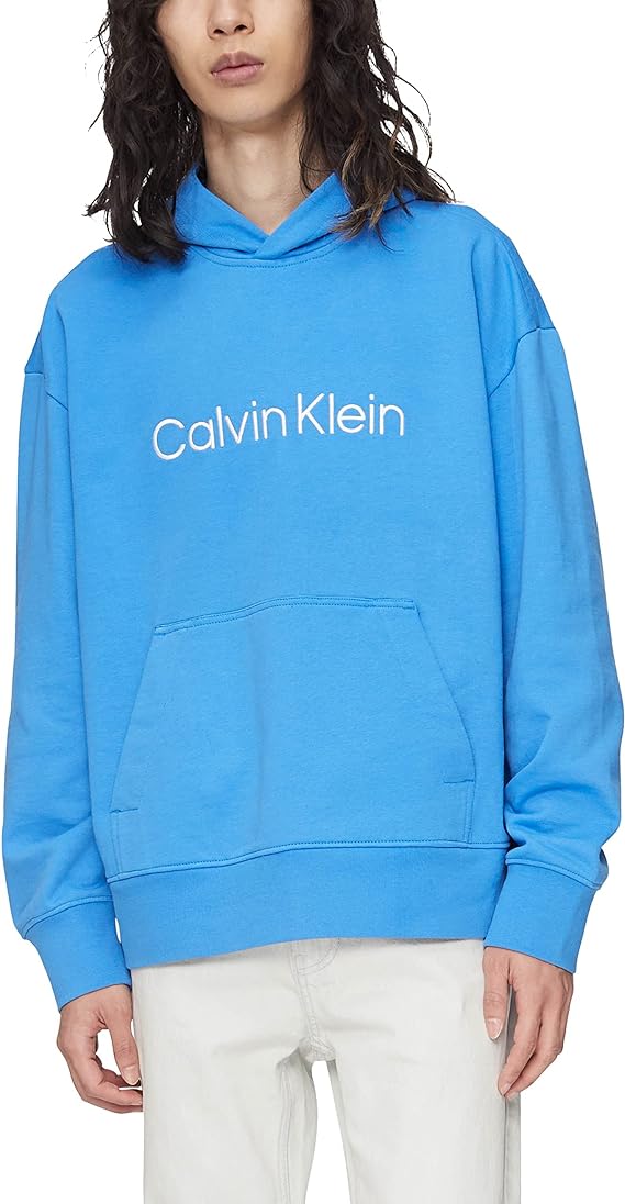 Calvin Klein Men's Men's Relaxed Fit Logo French Terry Hoodie  Color Palace Blue Size XL