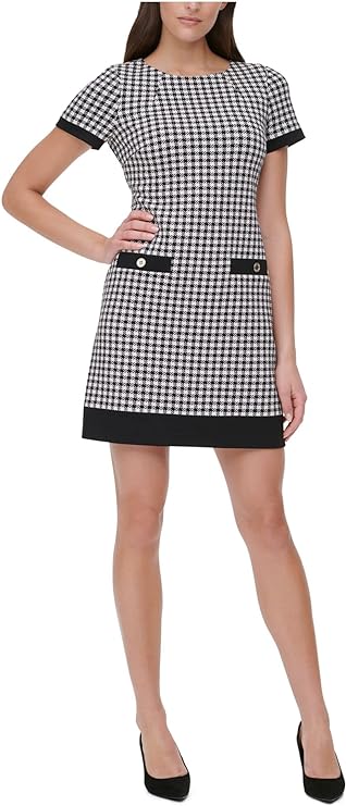 Tommy Hilfiger Houndstooth Shift Sheath Dress  Color Black/Ivory Size 14