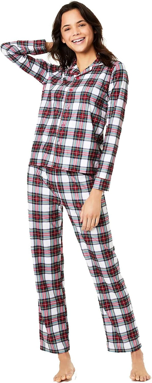 Family Pajamas Women's Cotton Knit Plaid Pajamas Set  Color Stewart Plaid Size XL