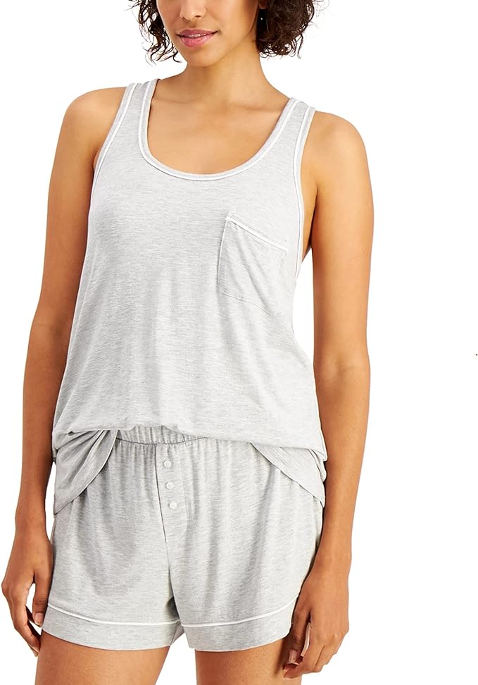 Alfani Women's Racerback Tank & Shorts Pajama Set  Color Pearl Gray Size XL