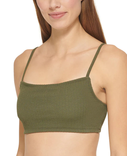 DKNY Textured Bralette Bikini Top  Color Moss Micro Scrunch Texture Size M