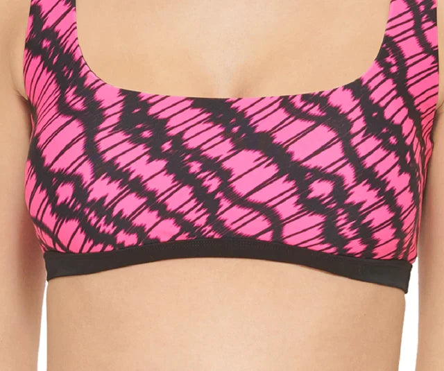 DKNY Womens Printed Square-Neck Bikini Top  Color Neon Pink Size XL