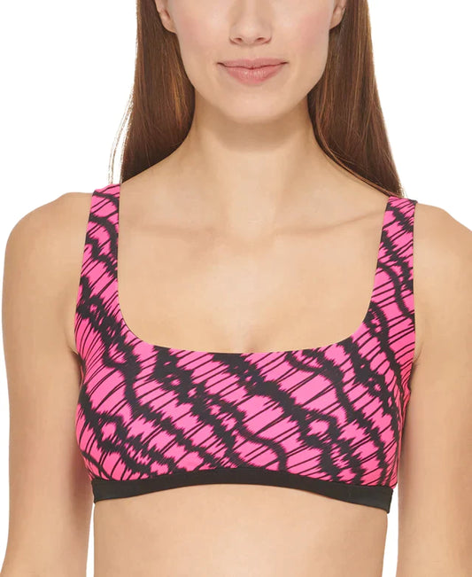 DKNY Womens Printed Square-Neck Bikini Top  Color Neon Pink Size L