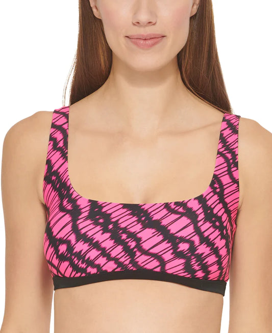 DKNY Womens Printed Square-Neck Bikini Top  Color Neon Pink Size M