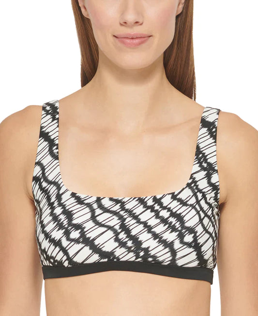 DKNY Womens Printed Square-Neck Bikini Top  Color Black/White Size XL