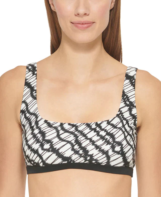 DKNY Womens Printed Square-Neck Bikini Top  Color Black/White Size L