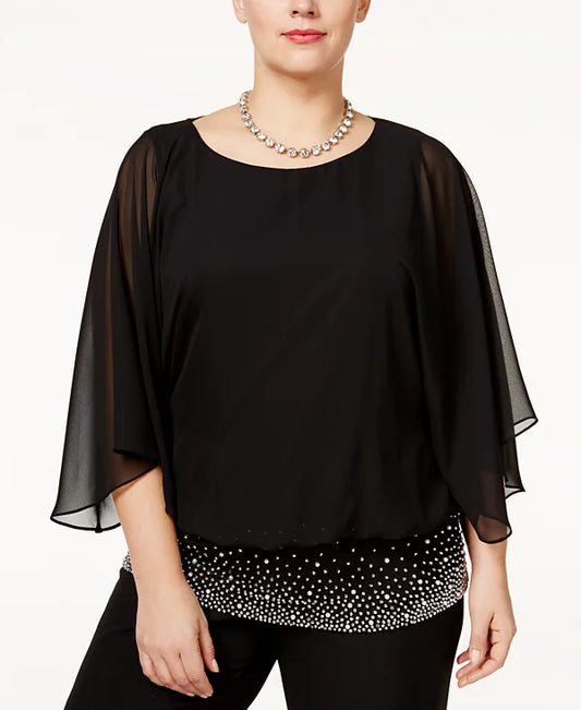 MSK Plus Size Embellished Chiffon Blouse  Color Black Size 1X