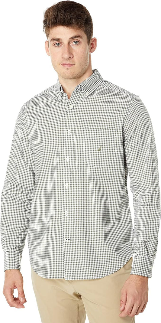 Nautica Men's Gingham Shirt  Color Convoy Green Size 2XL