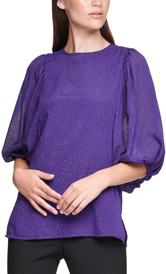 Calvin Klein Women's Balloon-Sleeve Top Blouse  Color Night Purple Size XS